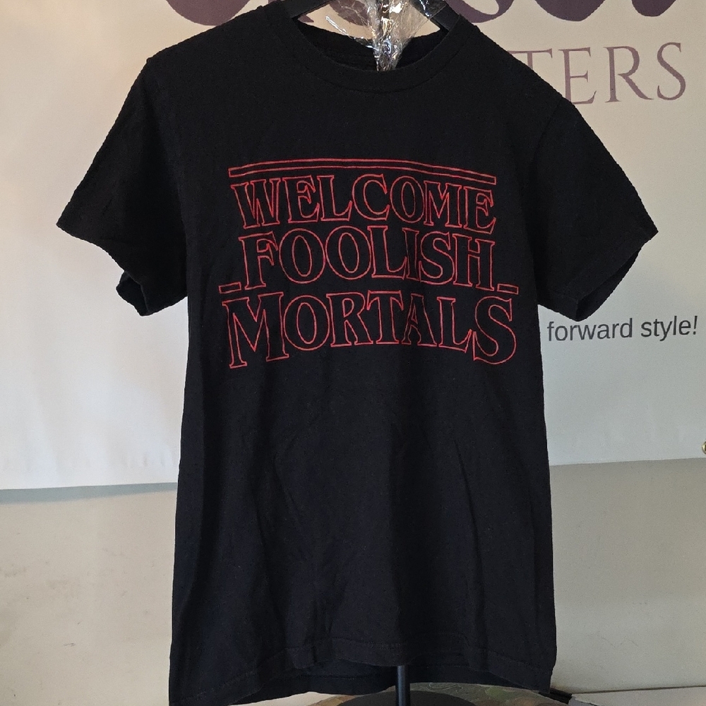 Black Graphic Tee with Red Text